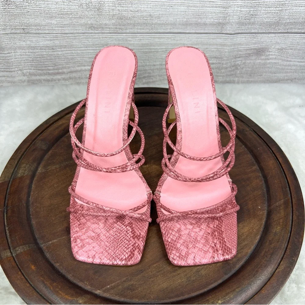 Billini Rana Slide Sandal in Rose Python Strappy Block Heels Size 6 Pink